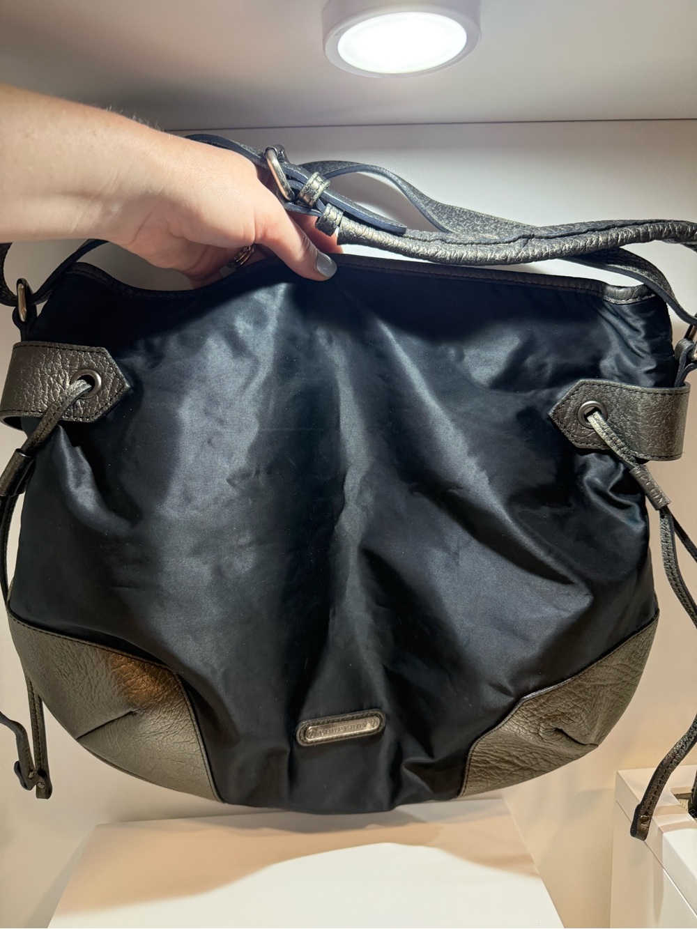 Burberry Black Nylon/Leather Hobo Bag